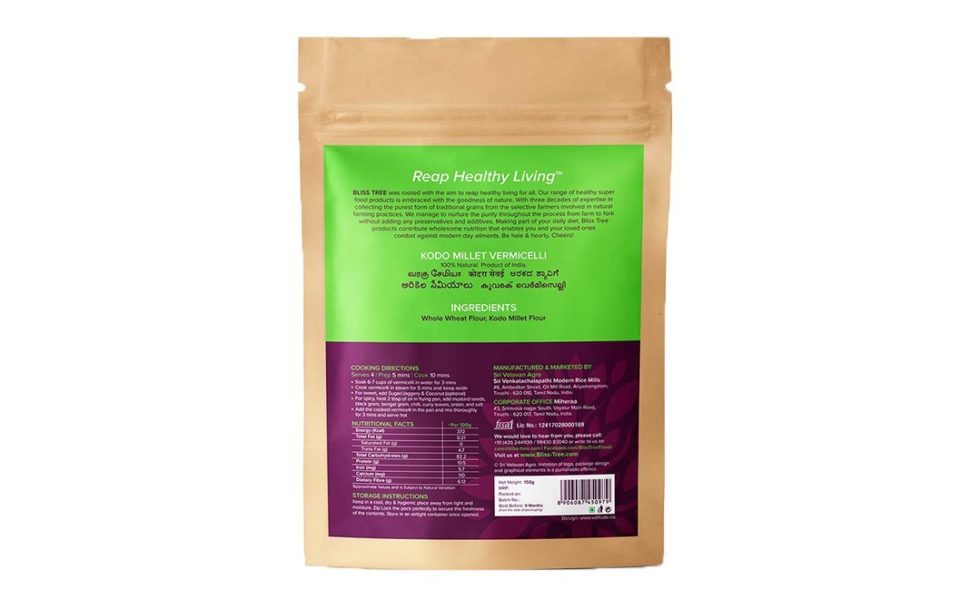 Bliss Tree Vermicelli Delights Kodo Millet    Pack  150 grams